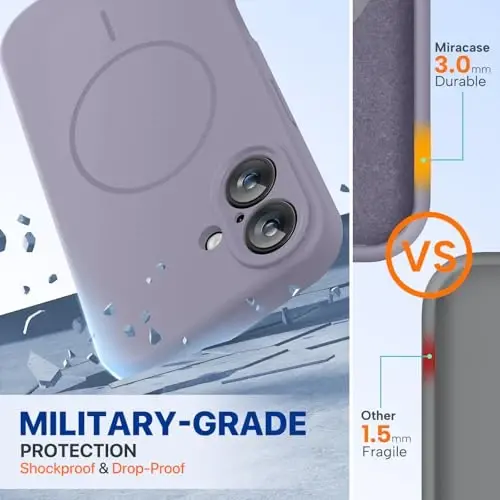 Miracase Compatible with iPhone 16 Case, [Soft Anti-Scratch Microfiber Lining], Compatible with MagSafe, Liquid Silicone Case Shockproof Drop Protection Phone Case for 16,Lavender Gray - MIRACASE (1)