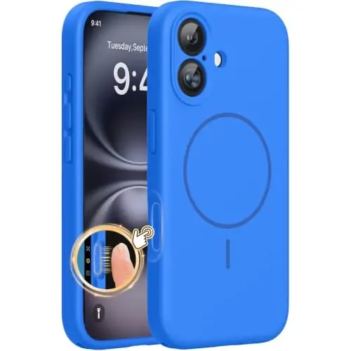 miracase Compatible with iPhone 16 Case, [Soft Anti-Scratch Microfiber Lining], Compatible with MagSafe, Liquid Silicone Case Shockproof Drop Protection Phone Case for 16,Mediterranean Blue 
