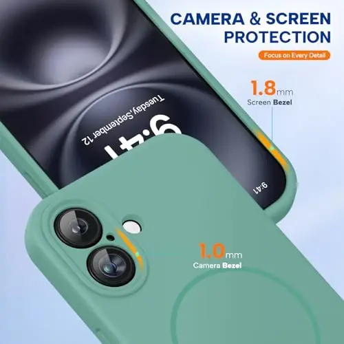 Miracase Compatible with iPhone 16 Case, [Soft Anti-Scratch Microfiber Lining], Compatible with MagSafe, Liquid Silicone Case Shockproof Drop Protection Phone Case for 16,Midnight Green - 4