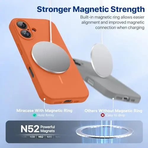 Miracase Compatible with iPhone 16 Case, [Soft Anti-Scratch Microfiber Lining], Compatible with MagSafe, Liquid Silicone Case Shockproof Drop Protection Phone Case for 16,Orange - 5