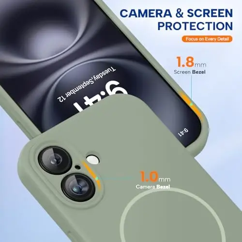 Miracase Compatible with iPhone 16 Case, [Soft Anti-Scratch Microfiber Lining], Compatible with MagSafe, Liquid Silicone Case Shockproof Drop Protection Phone Case for 16,Patina Green - 4
