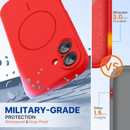 Miracase Compatible with iPhone 16 Case, [Soft Anti-Scratch Microfiber Lining], Compatible with MagSafe, Liquid Silicone Case Shockproof Drop Protection Phone Case for 16,Red - 4