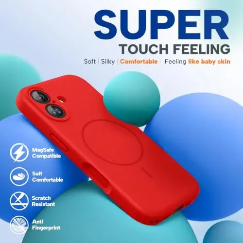 Miracase Compatible with iPhone 16 Case, [Soft Anti-Scratch Microfiber Lining], Compatible with MagSafe, Liquid Silicone Case Shockproof Drop Protection Phone Case for 16,Red - 6