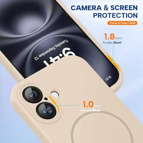 Miracase Compatible with iPhone 16 Case, [Soft Anti-Scratch Microfiber Lining], Compatible with MagSafe, Liquid Silicone Case Shockproof Drop Protection Phone Case for 16,Sand - 4