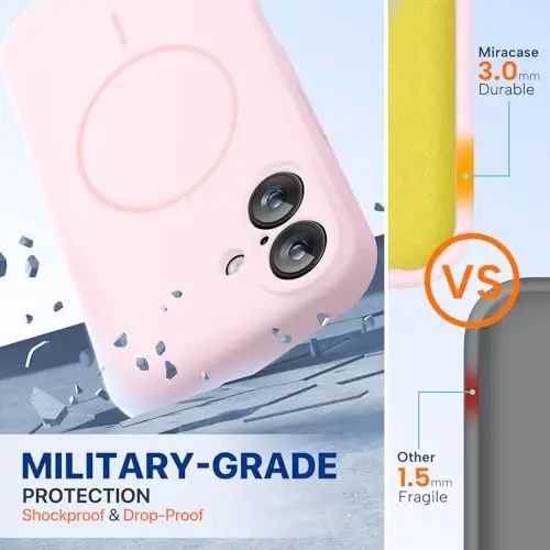 Miracase Compatible with iPhone 16 Case, [Soft Anti-Scratch Microfiber Lining], Compatible with MagSafe, Liquid Silicone Case Shockproof Drop Protection Phone Case for 16,Sand Pink - MIRACASE (1)