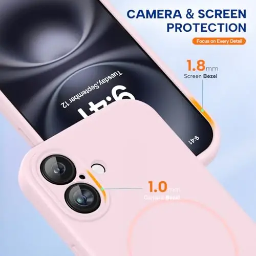 Miracase Compatible with iPhone 16 Case, [Soft Anti-Scratch Microfiber Lining], Compatible with MagSafe, Liquid Silicone Case Shockproof Drop Protection Phone Case for 16,Sand Pink - 4
