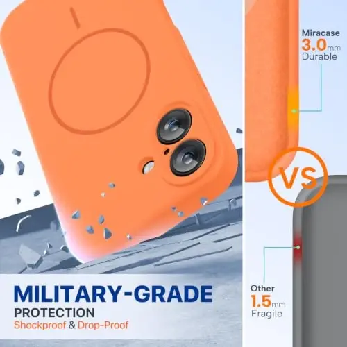 Miracase Compatible with iPhone 16 Case, [Soft Anti-Scratch Microfiber Lining], Compatible with MagSafe, Liquid Silicone Case Shockproof Drop Protection Phone Case for 16,Sunset Orange - 4