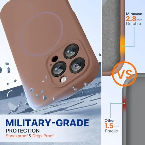 Miracase Magnetic for iPhone 16 Pro Case, [Soft Anti-Scratch Microfiber Lining], Compatible with MagSafe, Liquid Silicone Case Shockproof Drop Protection Phone Case for 16 Pro,Chocolate - 2