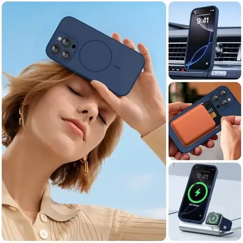 Miracase Compatible with iPhone 16 Pro Case, [Soft Anti-Scratch Microfiber Lining], Compatible with MagSafe, Liquid Silicone Case Shockproof Drop Protection Phone Sleeve Case for 16 Pro,Dark Blue - 5