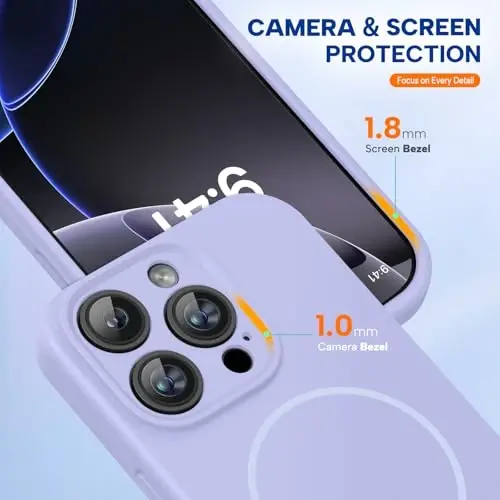 Miracase Compatible with iPhone 16 Pro Case, [Soft Anti-Scratch Microfiber Lining], Compatible with MagSafe, Liquid Silicone Case Shockproof Drop Protection Phone Sleeve Case for 16 Pro,Light Purple - 4