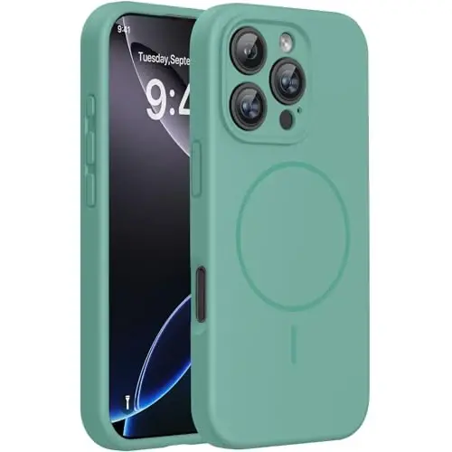 Miracase Compatible with iPhone 16 Pro Case, [Soft Anti-Scratch Microfiber Lining], Compatible with MagSafe, Liquid Silicone Case Shockproof Drop Protection Phone Sleeve Case for 16 Pro,Midnight Green - 1