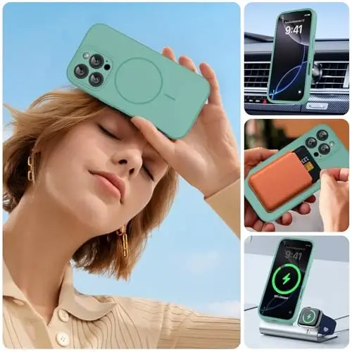 Miracase Compatible with iPhone 16 Pro Case, [Soft Anti-Scratch Microfiber Lining], Compatible with MagSafe, Liquid Silicone Case Shockproof Drop Protection Phone Sleeve Case for 16 Pro,Midnight Green - 5