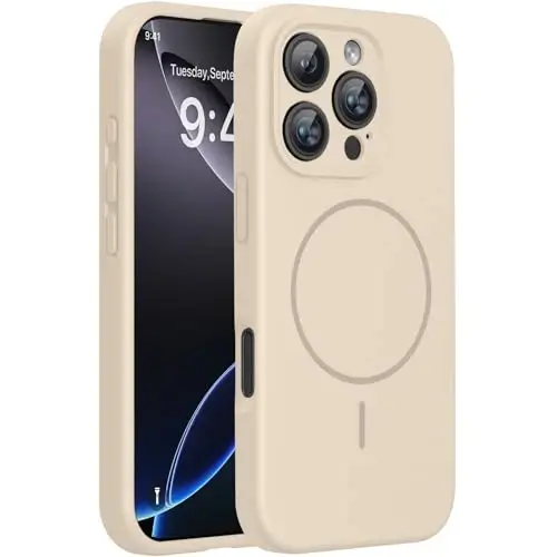 Miracase Compatible with iPhone 16 Pro Case, [Soft Anti-Scratch Microfiber Lining], Compatible with MagSafe, Liquid Silicone Case Shockproof Drop Protection Phone Sleeve Case for 16 Pro,Sand - 1