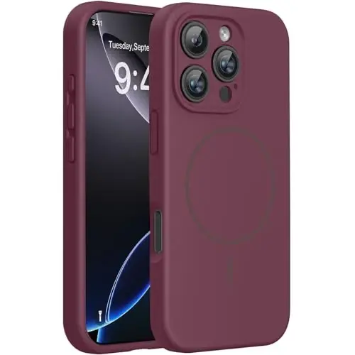 Miracase Compatible with iPhone 16 Pro Case, [Soft Anti-Scratch Microfiber Lining], Compatible with MagSafe, Liquid Silicone Case Shockproof Drop Protection Phone Sleeve Case for 16 Pro,Wine Red - 1