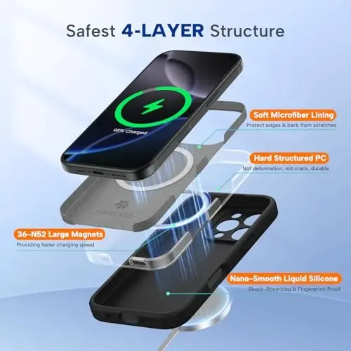 Miracase Magnetic for iPhone 16 Pro Max Case, [Soft Anti-Scratch Microfiber Lining], Compatible with MagSafe, Liquid Silicone Case Shockproof Drop Protection Phone Case for 16 ProMax,Black - 3