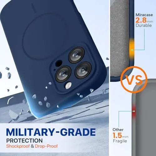 Miracase Magnetic for iPhone 16 Pro Max Case, [Soft Anti-Scratch Microfiber Lining], Compatible with MagSafe, Liquid Silicone Case Shockproof Drop Protection Phone Case for 16 ProMax,Dark Blue - 2