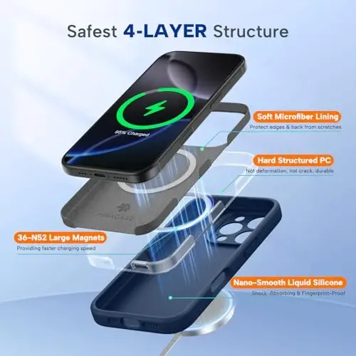 Miracase Magnetic for iPhone 16 Pro Max Case, [Soft Anti-Scratch Microfiber Lining], Compatible with MagSafe, Liquid Silicone Case Shockproof Drop Protection Phone Case for 16 ProMax,Dark Blue - 3