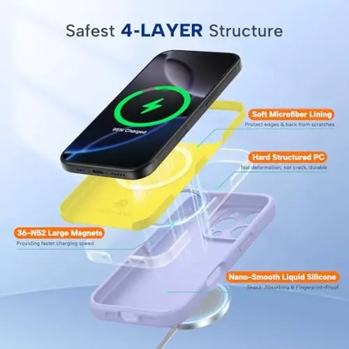 Miracase Magnetic for iPhone 16 Pro Max Case, [Soft Anti-Scratch Microfiber Lining], Compatible with MagSafe, Liquid Silicone Case Shockproof Drop Protection Phone Case for 16 ProMax,Light Purple - 3