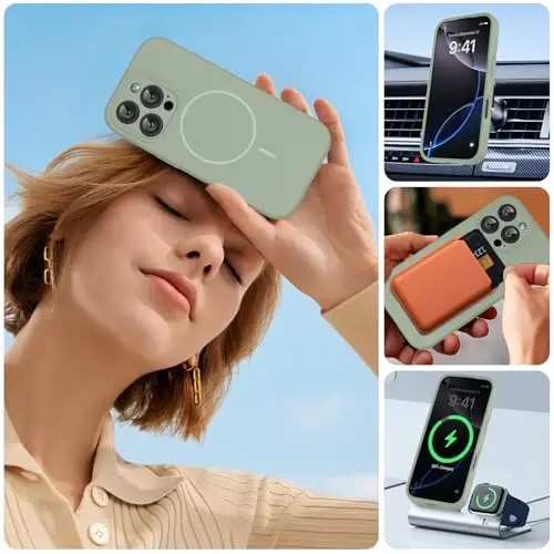 Miracase Compatible with iPhone 16 Pro Max Case, [Soft Anti-Scratch Microfiber Lining], Compatible with MagSafe, Liquid Silicone Case Shockproof Drop Protection Phone Case for 16 ProMax,Patina Green - 5