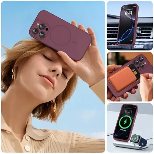 Miracase Compatible with iPhone 16 Pro Max Case, [Soft Anti-Scratch Microfiber Lining], Compatible with MagSafe, Liquid Silicone Case Shockproof Drop Protection Phone Case for 16 ProMax,Wine Red - 5