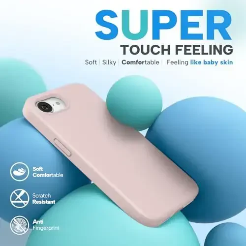 Miracase Compatible with iPhone 16e Case, [Soft Anti-Scratch Microfiber Lining], iPhone 16e uchun suyuq silikonli g'ilof Gel rezina zarbga chidamli tushishdan himoya telefon qutisi, Sand Pink - 3