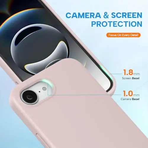 Miracase Compatible with iPhone 16e Case, [Soft Anti-Scratch Microfiber Lining], iPhone 16e uchun suyuq silikonli g'ilof Gel rezina zarbga chidamli tushishdan himoya telefon qutisi, Sand Pink - 5