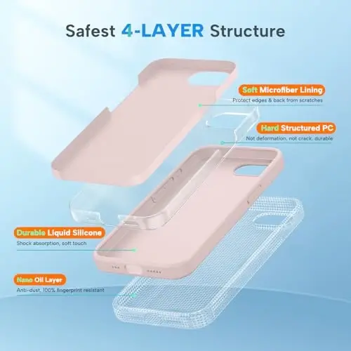 Miracase Compatible with iPhone 16e Case, [Soft Anti-Scratch Microfiber Lining], iPhone 16e uchun suyuq silikonli g'ilof Gel rezina zarbga chidamli tushishdan himoya telefon qutisi, Sand Pink - 4