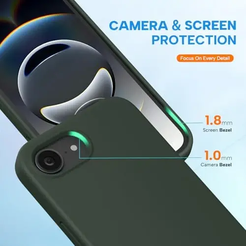 Miracase Compatible with iPhone 16e Case, [Soft Anti-Scratch Microfiber Lining], Liquid Silicone Case Gel Rubber Shockproof Drop Protection Phone Case for iPhone 16e, Dark Green - 5