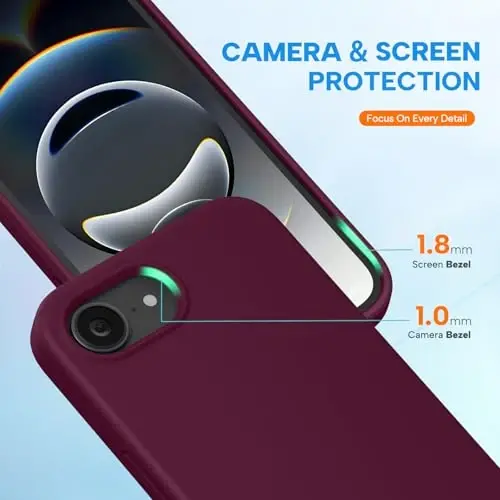 Miracase Compatible with iPhone 16e Case, [Soft Anti-Scratch Microfiber Lining], Liquid Silicone Case Gel Rubber Shockproof Drop Protection Phone Case for iPhone 16e, Wine Red - 5
