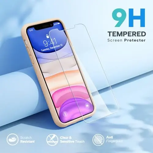 Miracase Designed for iPhone 11 Phone Case, with Screen Protector, Liquid Silicone Gel Rubber Full Body Drop Protection Shockproof Cover Phone Case for iPhone 11 6.1 inch, Bean Grey 