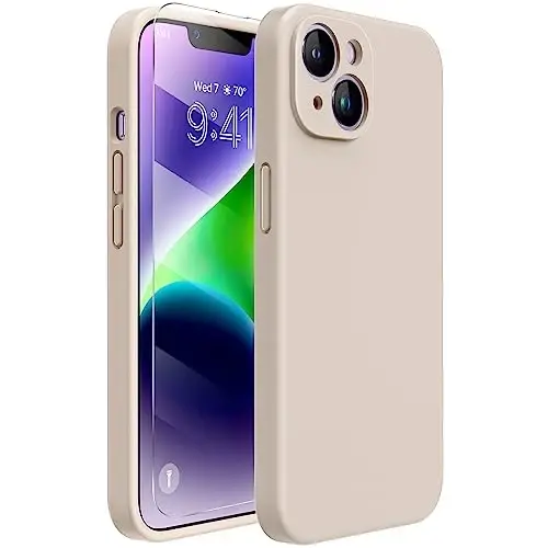 Miracase Designed for iPhone 14 Case with Screen Protector, [Upgraded Enhanced Camera Protection], Shockproof Liquid Silicone Case with Microfiber Lining, 6.1 inch, Bean Grey 