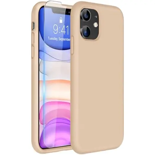Miracase Designed for iPhone 11 Phone Case, with Screen Protector, Liquid Silicone Gel Rubber Full Body Drop Protection Shockproof Cover Phone Case for iPhone 11 6.1 inch, Bean Grey 