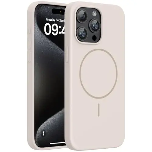 Miracase Magnetic for iPhone 15 Pro Max Case, [Soft Anti-Scratch Microfiber Lining], Compatible with MagSafe, Liquid Silicone Case Shockproof Drop Protection Phone Case for 15 ProMax, Sand 