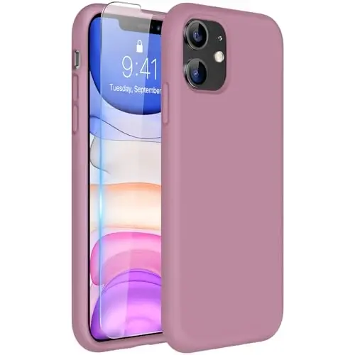 Miracase Designed for iPhone 11 Phone Case, with Screen Protector, Liquid Silicone Gel Rubber Full Body Drop Protection Shockproof Cover Phone Case for iPhone 11 6.1 inch, Blackcurrant - 2