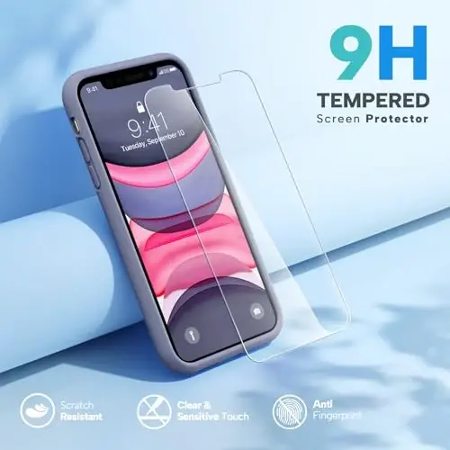 Miracase Designed for iPhone 11 Phone Case, with Screen Protector, Liquid Silicone Gel Rubber Full Body Drop Protection Shockproof Cover Phone Case for iPhone 11 6.1 inch, Lavender Gray - 2