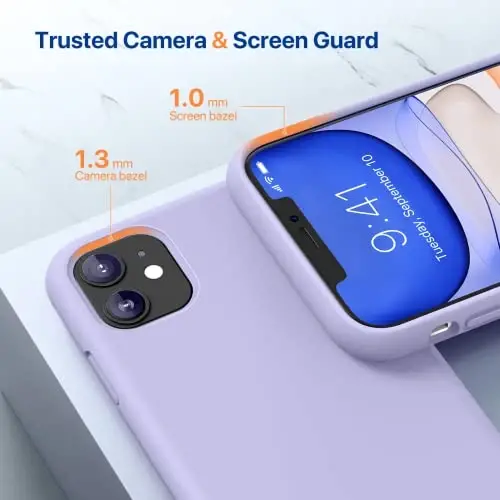 Miracase Designed for iPhone 11 Phone Case, with Screen Protector, Liquid Silicone Gel Rubber Full Body Drop Protection Shockproof Cover Phone Case for iPhone 11 6.1 inch, Light Purple 