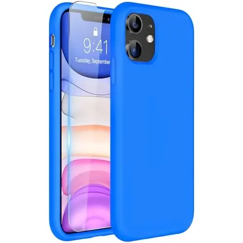 Miracase Designed for iPhone 11 Phone Case, with Screen Protector, Liquid Silicone Gel Rubber Full Body Drop Protection Shockproof Cover Phone Case for iPhone 11 6.1 inch, Mediterranean Blue - 1
