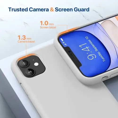 Miracase Designed for iPhone 11 Phone Case, with Screen Protector, Liquid Silicone Gel Rubber Full Body Drop Protection Shockproof Cover Phone Case for iPhone 11 6.1 inch, Moonlight White - 5