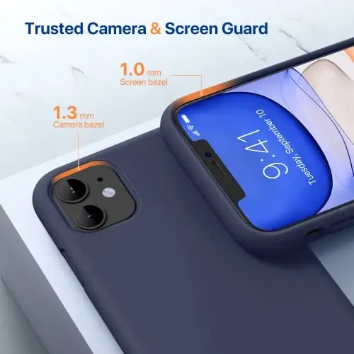 Miracase Designed for iPhone 11 Phone Case, with Screen Protector, Liquid Silicone Gel Rubber Full Body Drop Protection Shockproof Cover Phone Case for iPhone 11 6.1 inch, Navy Blue - 3