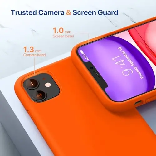 Miracase Designed for iPhone 11 Phone Case, with Screen Protector, Liquid Silicone Gel Rubber Full Body Drop Protection Shockproof Cover Phone Case for iPhone 11 6.1 inch, Orange - 4