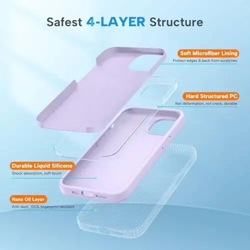 Miracase Designed for iPhone 13 Case, [Soft Anti-Scratch Microfiber Lining], Shockproof Liquid Silicone Rubber Phone Case Cover for 13 6.1 inch, Light Purple - 2