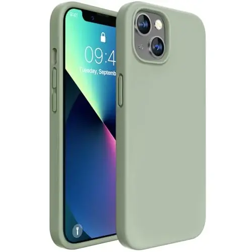 Miracase Designed for iPhone 13 Case, [Soft Anti-Scratch Microfiber Lining], Shockproof Liquid Silicone Rubber Phone Case Cover for 13 6.1 inch, Patina Green 
