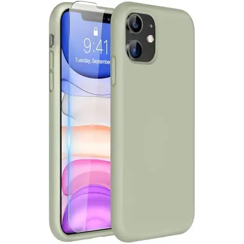 Miracase Designed for iPhone 13 Case, [Soft Anti-Scratch Microfiber Lining], Shockproof Liquid Silicone Rubber Phone Case Cover for 13 6.1 inch, Patina Green - 1
