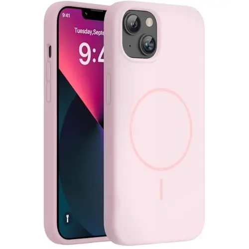 Miracase Designed for iPhone 13 Case, [Soft Anti-Scratch Microfiber Lining], Shockproof Liquid Silicone Rubber Phone Cover Case for 13 6.1 inch, Sand Pink 