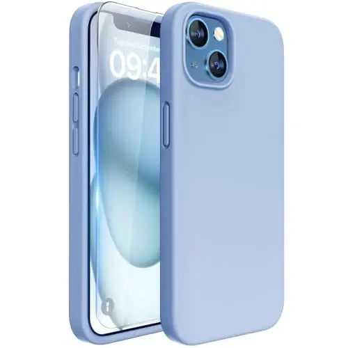 Miracase Designed for iPhone 13 Case, with Tempered Glass Screen Protector, [Soft Anti-Scratch Microfiber Lining], Shockproof Liquid Silicone Rubber Phone Case Cover for 13 6.1 inch, Clove Purple - 1