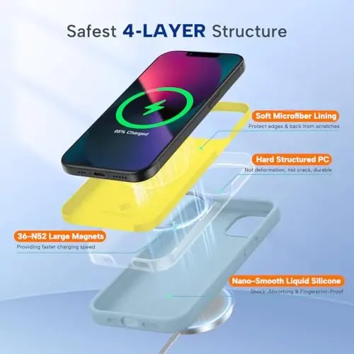 Miracase Designed for iPhone 13 Case, with Tempered Glass Screen Protector, [Soft Anti-Scratch Microfiber Lining], Shockproof Liquid Silicone Rubber Phone Case Cover for 13 6.1 inch, Clove Purple - 3