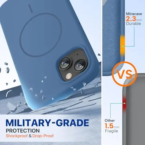 Miracase Designed for iPhone 13 Case, with Tempered Glass Screen Protector, [Soft Anti-Scratch Microfiber Lining], Shockproof Liquid Silicone Rubber Phone Case Cover for 13 6.1 inch, Glass Blue - 3