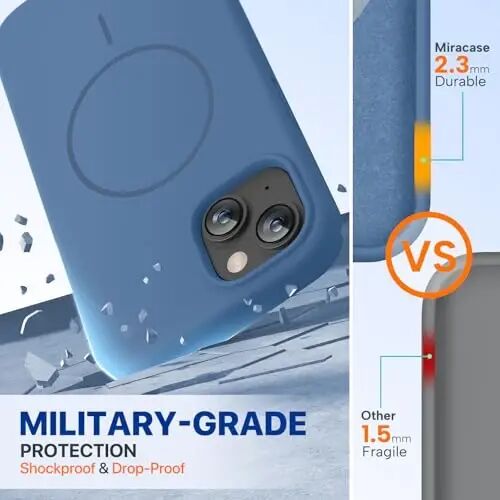 Miracase Designed for iPhone 13 Case, with Tempered Glass Screen Protector, [Soft Anti-Scratch Microfiber Lining], Shockproof Liquid Silicone Rubber Phone Case Cover for 13 6.1 inch, Glass Blue - 3