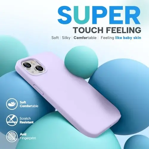 Miracase Designed for iPhone 13 Case, with Tempered Glass Screen Protector, [Soft Anti-Scratch Microfiber Lining], Shockproof Liquid Silicone Rubber Phone Case Cover for 13 6.1 inch, Light Purple - 2