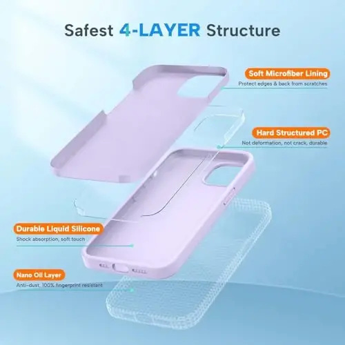 Miracase Designed for iPhone 13 Case, with Tempered Glass Screen Protector, [Soft Anti-Scratch Microfiber Lining], Shockproof Liquid Silicone Rubber Phone Case Cover for 13 6.1 inch, Light Purple - 4